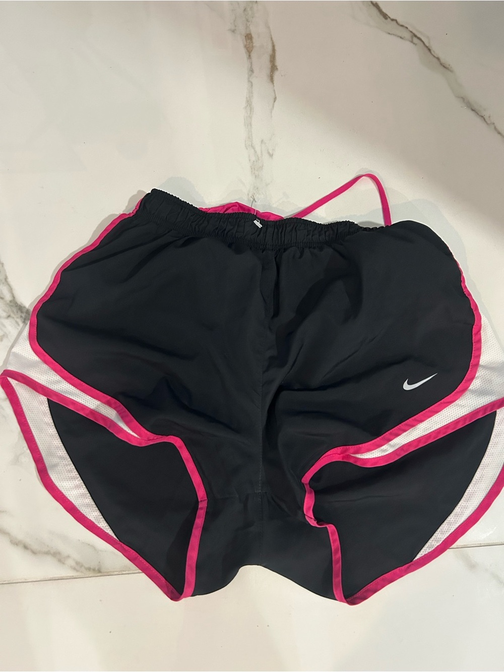 Nike Athletic Black Shorts with Pink Trim and White Mesh Panels and Pocket L